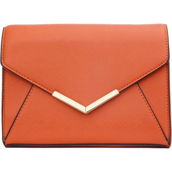 ⚡ Women\'s Orange Leather Elegant Snap Closure Envelope Foldover Clutch Bag